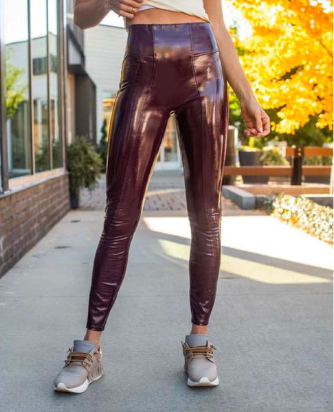 Faux Patent Leather Leggings Ruby - PINK ARROWS