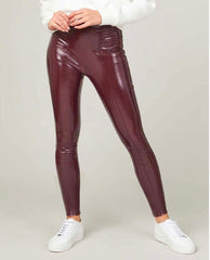 Faux Patent Leather Leggings Ruby - PINK ARROWS