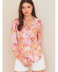 Fiesta Floral Button Down Top - PINK ARROWS