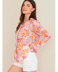 Fiesta Floral Button Down Top - PINK ARROWS