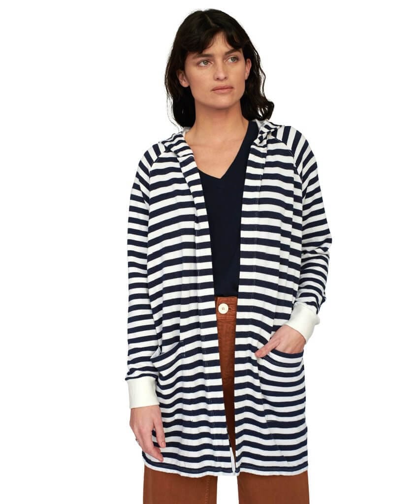 Fleece Hooded Cardigan White Stripe - clearpathherbicide