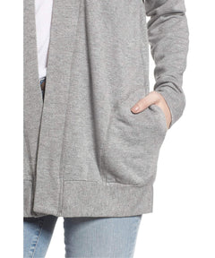 Fleece Open Front Pocket Cardigan Grey - clearpathherbicide