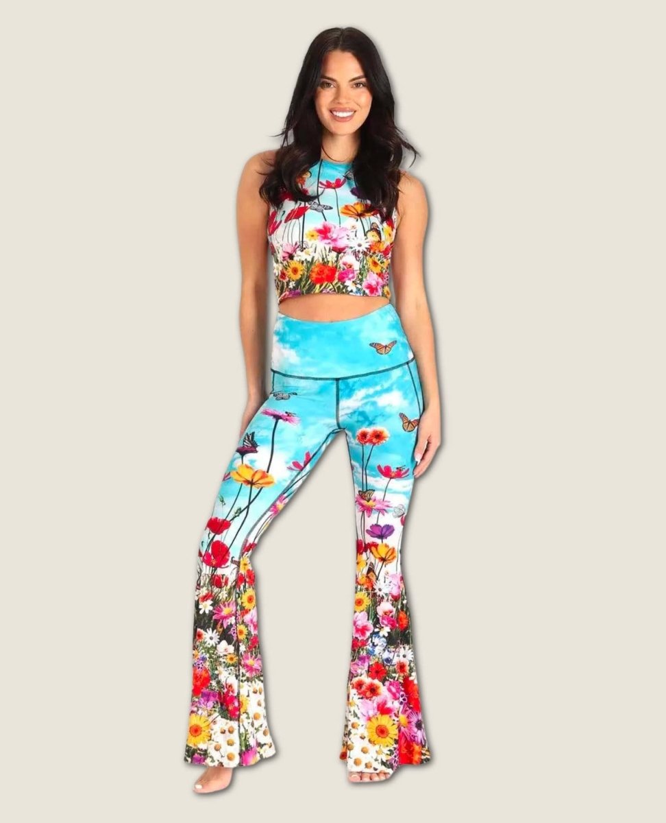 Flower Bomb Printed Bell Bottoms - miamidrugpossession