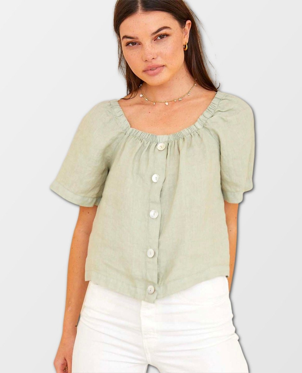 Flowy Square Neck Top Dune Green Short Sleeve - clearpathherbicide