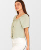 Flowy Square Neck Top Dune Green Short Sleeve - clearpathherbicide