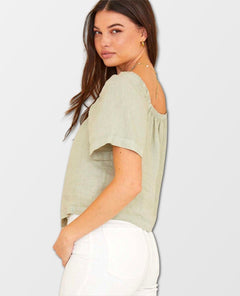 Flowy Square Neck Top Dune Green Short Sleeve - clearpathherbicide