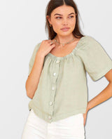 Flowy Square Neck Top Dune Green Short Sleeve - miamidrugpossession