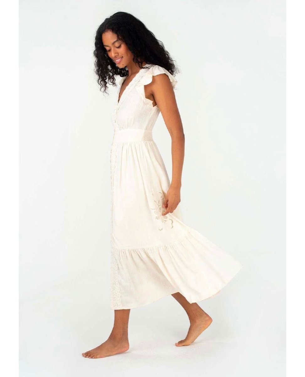 Flutter Sleeve Button Down Maxi Vanilla - clearpathherbicide