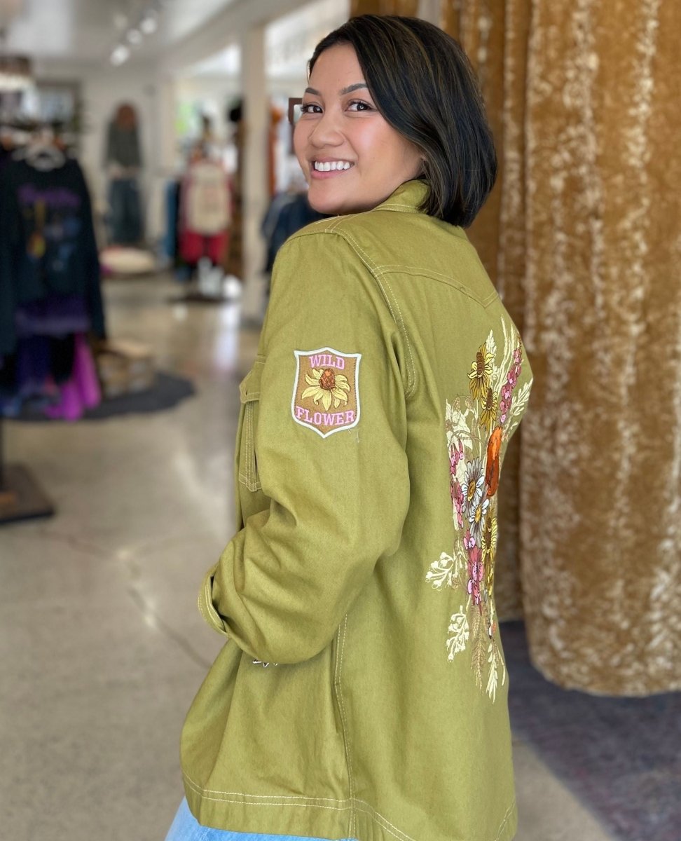 Foxglove Embroidered Shirt Olive - miamidrugpossession