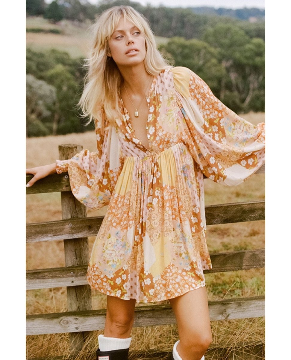 Freda Boho Mini Dress Amber - miamidrugpossession