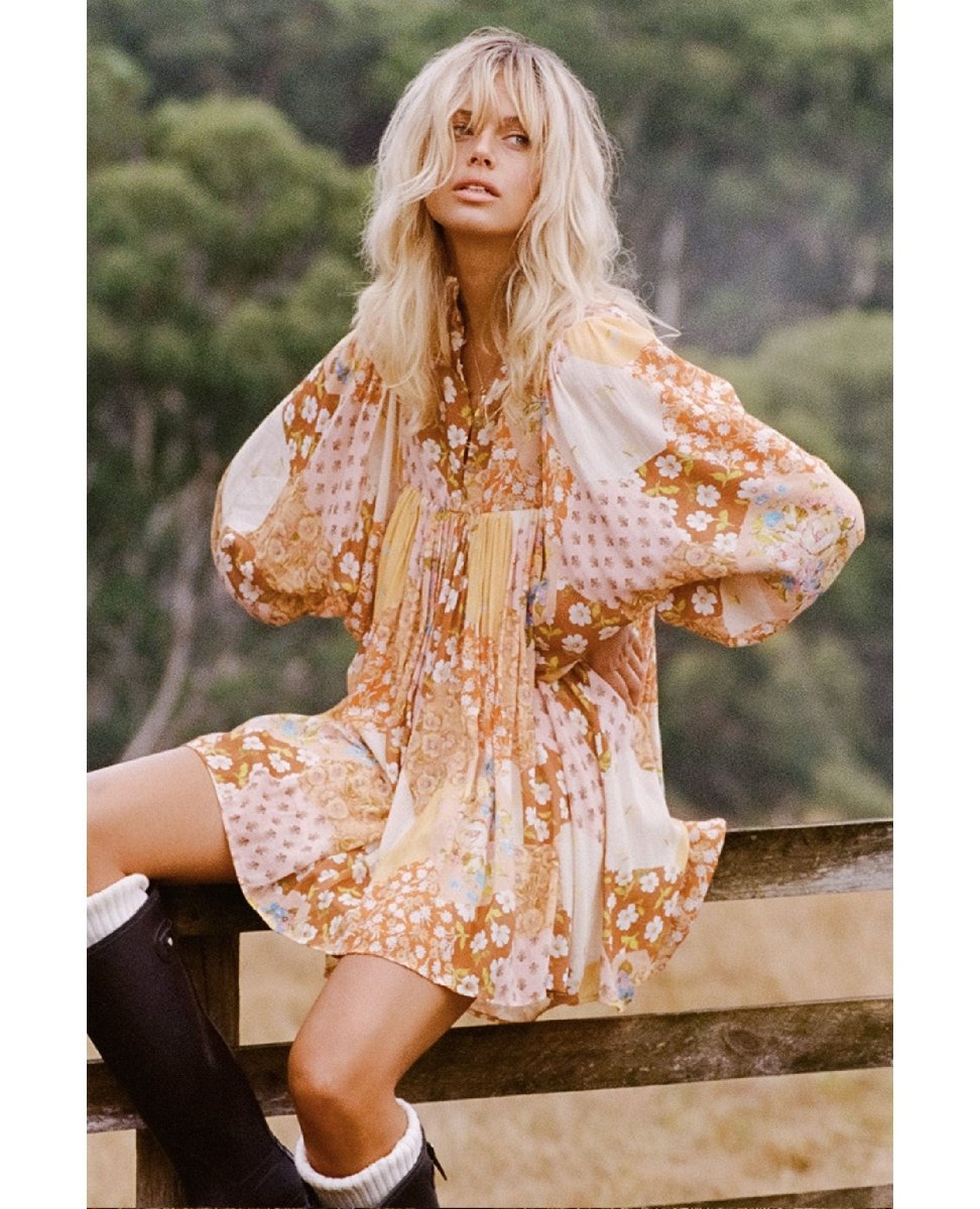 Freda Boho Mini Dress Amber - clearpathherbicide