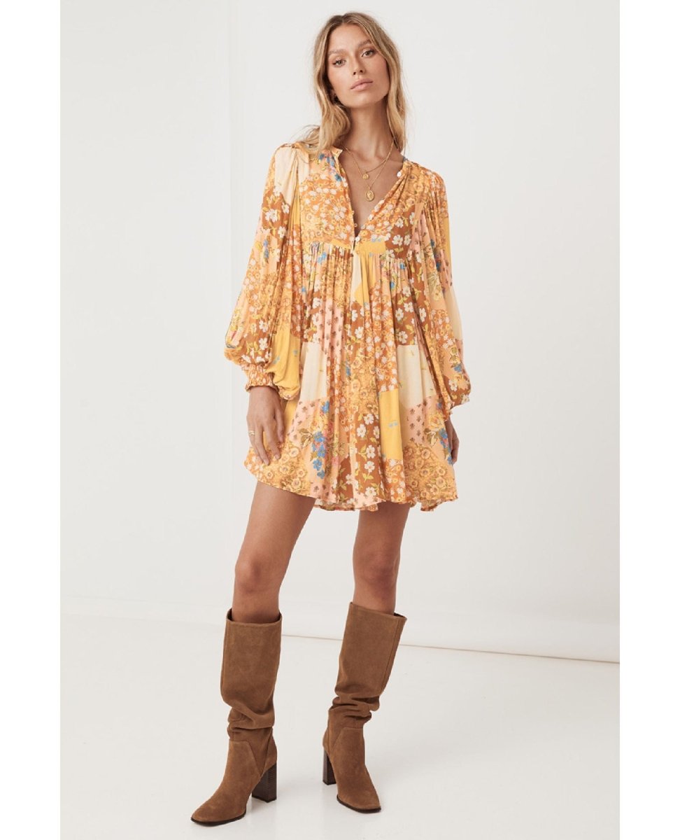 Freda Boho Mini Dress Amber - clearpathherbicide