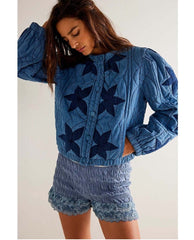 Free People Quinn Quilted Jacket Indigo Stars - PINK ARROWS