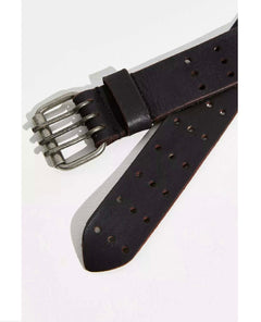 Free People Triple Threat Leather Belt Black - PINK ARROWS