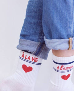 French Love White Socks - PINK ARROWS