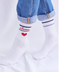 French Love White Socks - PINK ARROWS