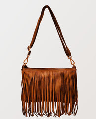 Fringe Cognac Leather Crossbody - PINK ARROWS