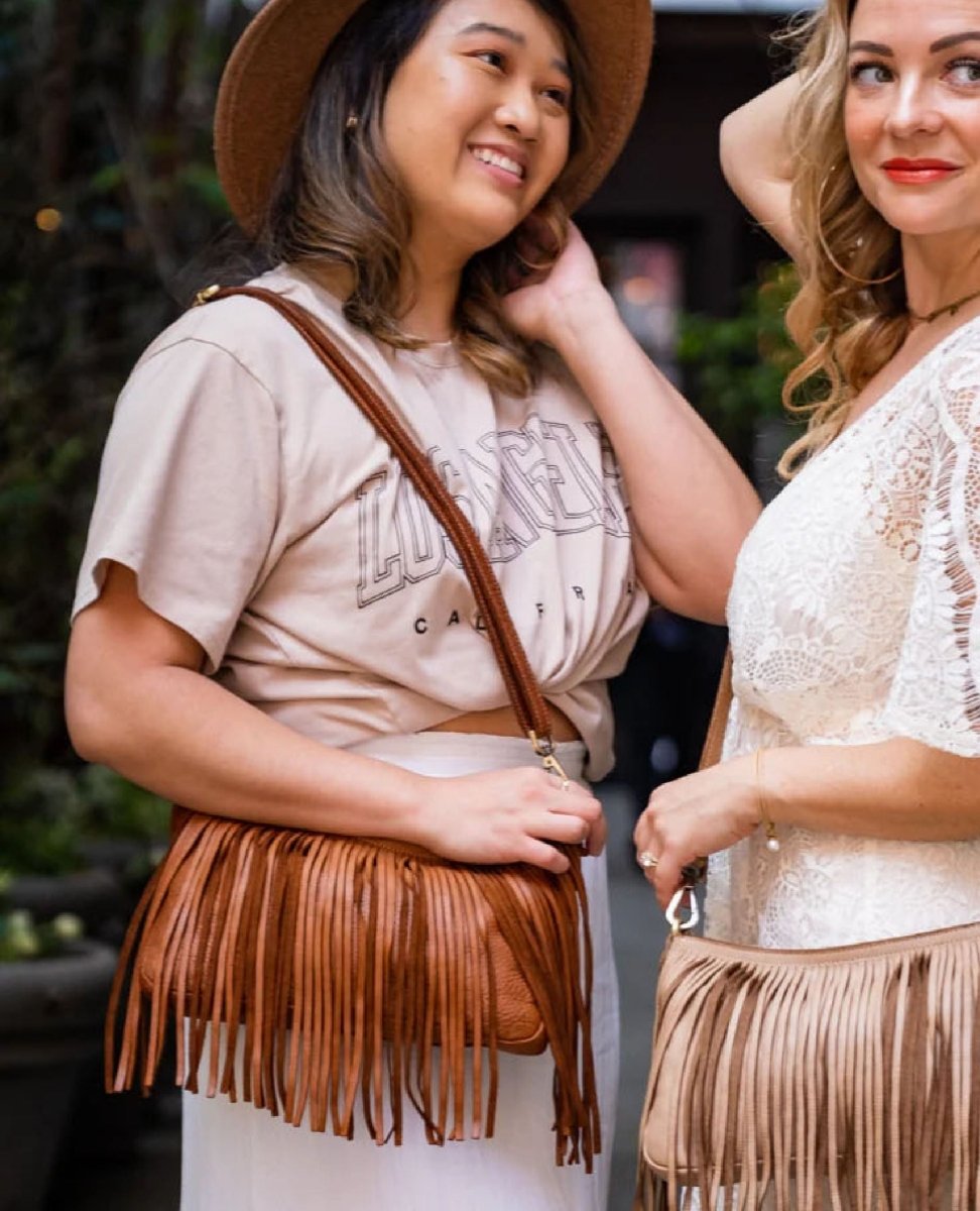 Fringe Cognac Leather Crossbody - miamidrugpossession