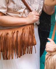 Fringe Cognac Leather Crossbody - PINK ARROWS