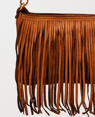 Fringe Cognac Leather Crossbody - PINK ARROWS