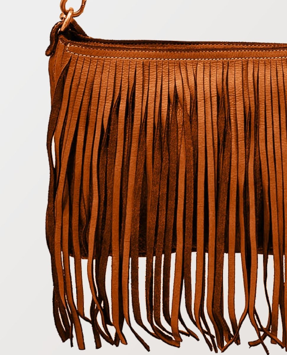 Fringe Cognac Leather Crossbody - miamidrugpossession