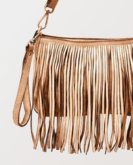 Fringe Light Taupe Leather Crossbody - PINK ARROWS