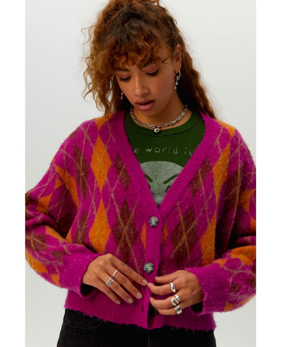 Fuchsia Sunset Argyle Cardigan - miamidrugpossession