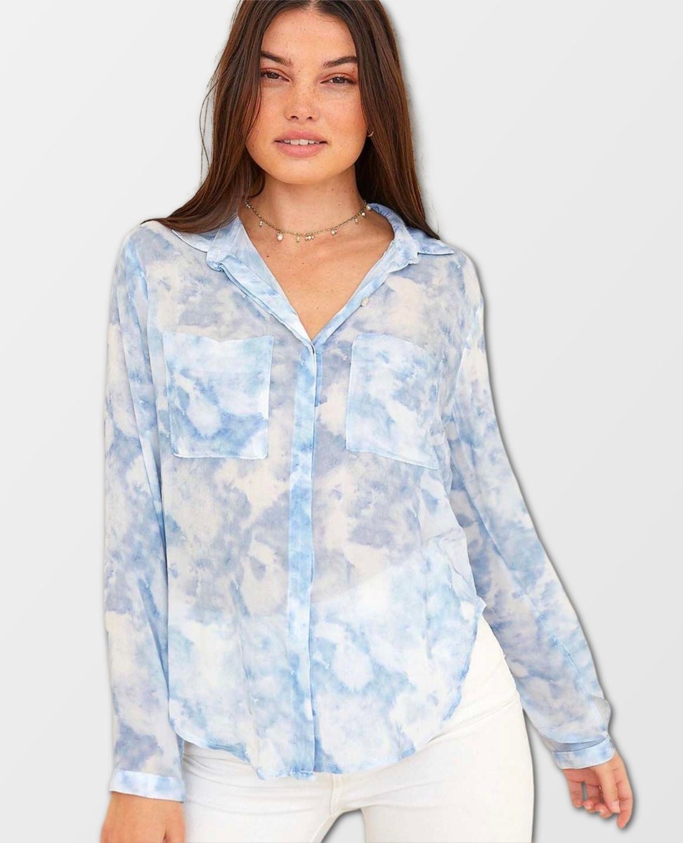 Full Button Down Hipster Shirt Cloud Print - miamidrugpossession