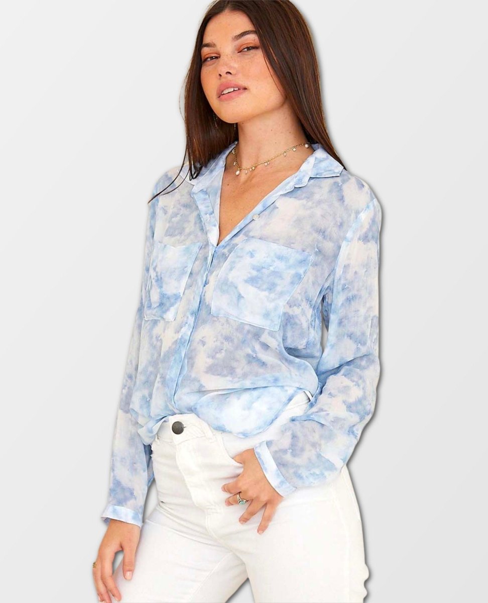 Full Button Down Hipster Shirt Cloud Print - miamidrugpossession