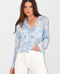 Full Button Down Hipster Shirt Cloud Print - PINK ARROWS