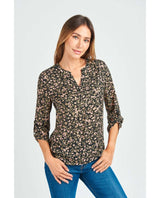 Gabriella 3/4 Roll - Tab Sleeve Blouse Black Combo - clearpathherbicide