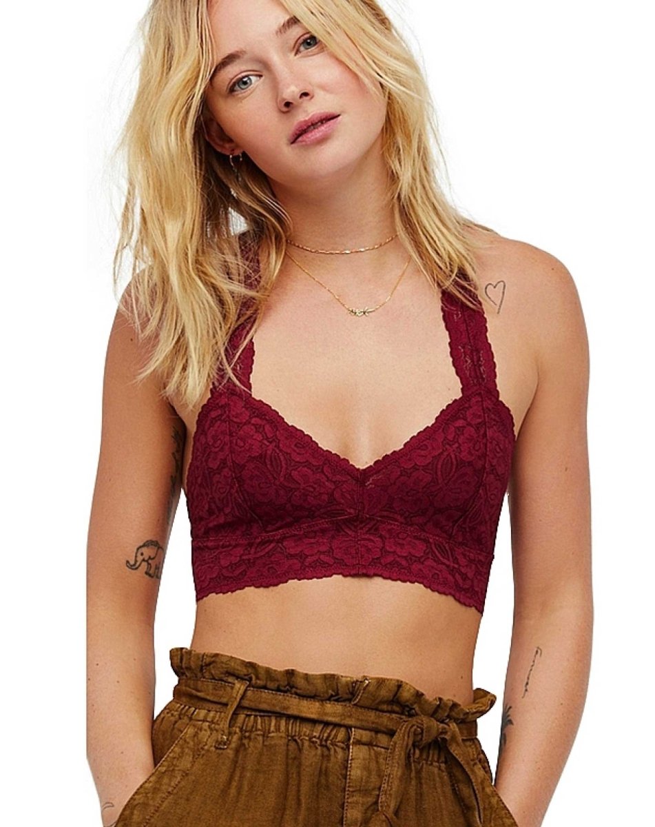 Galloon Lace Racerback Bra, Wine - miamidrugpossession