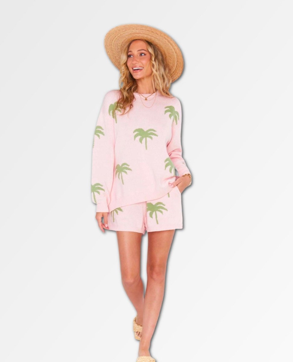 Go To Sweater Pink Palm Tree - miamidrugpossession