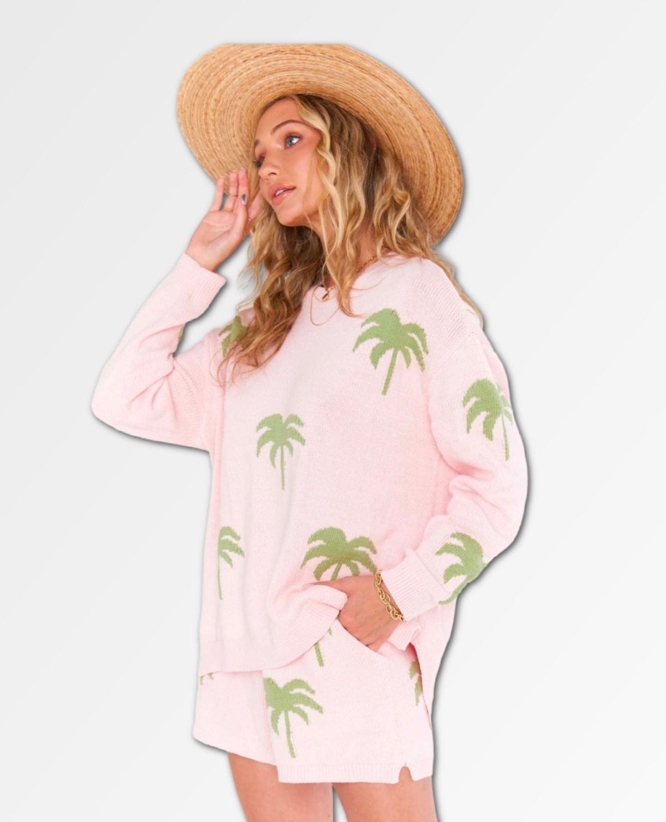 Go To Sweater Pink Palm Tree - miamidrugpossession