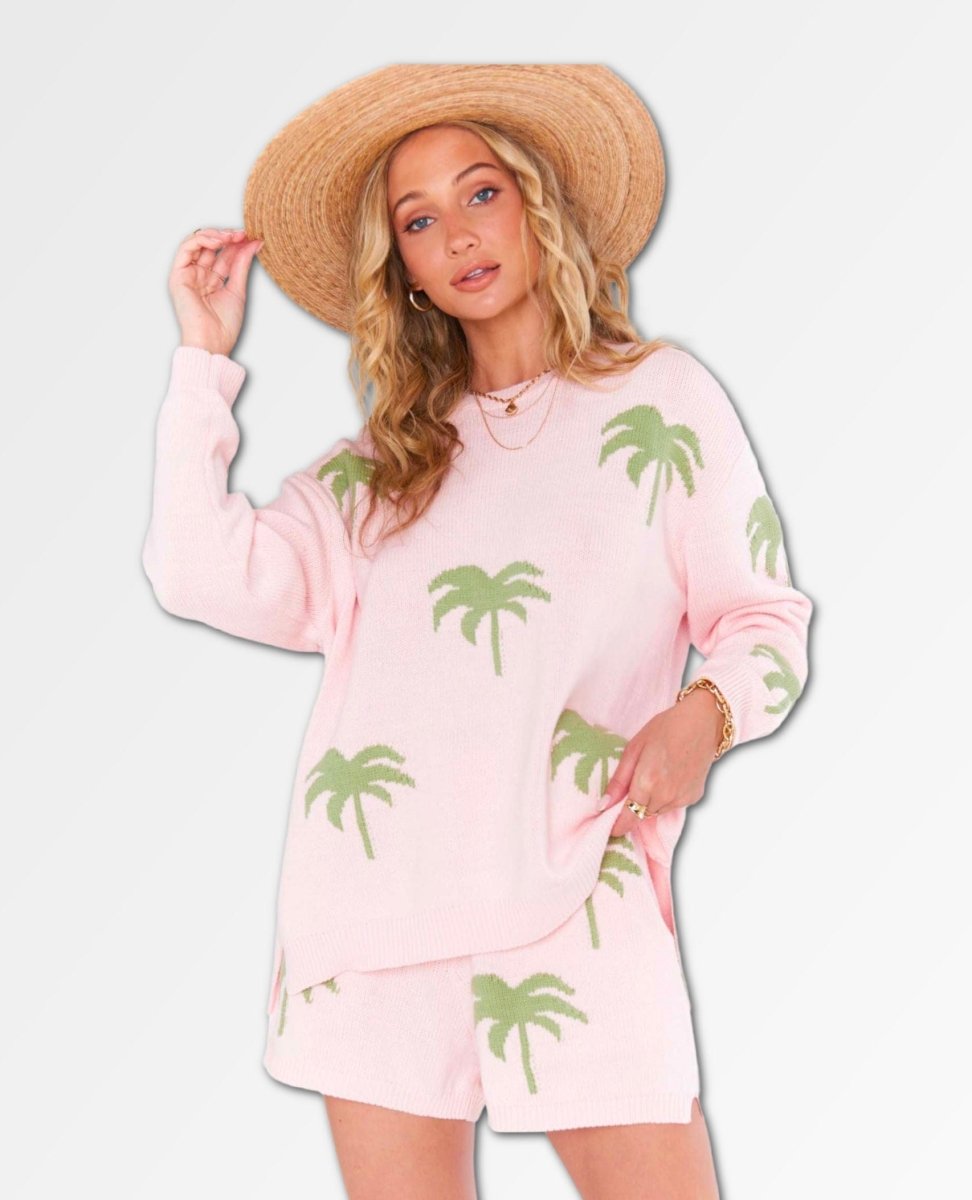 Go To Sweater Pink Palm Tree - PINK ARROWS