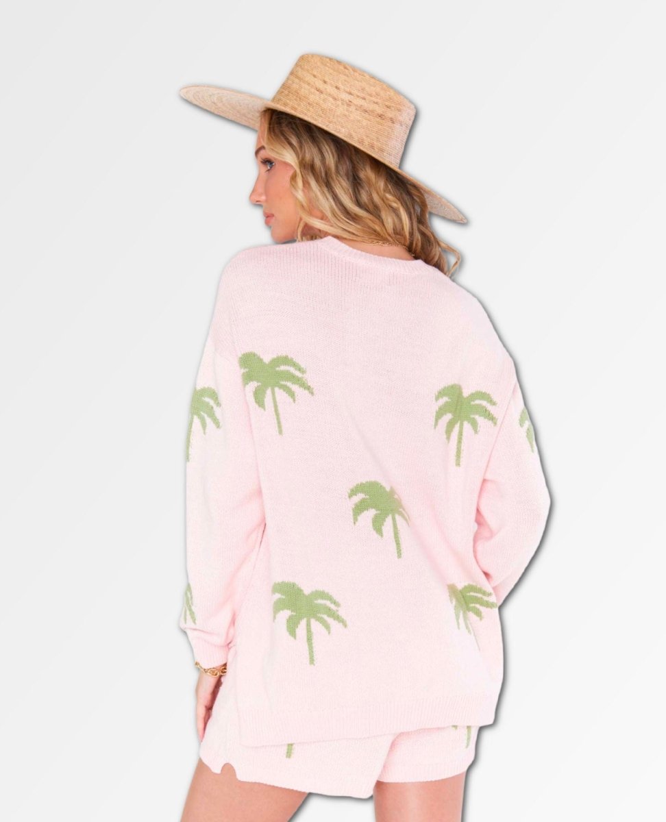 Go To Sweater Pink Palm Tree - miamidrugpossession