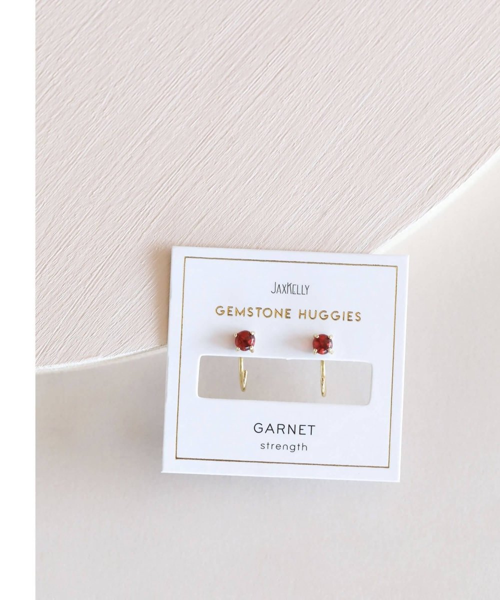 Gold Garnet Huggies Earrings Strength - miamidrugpossession