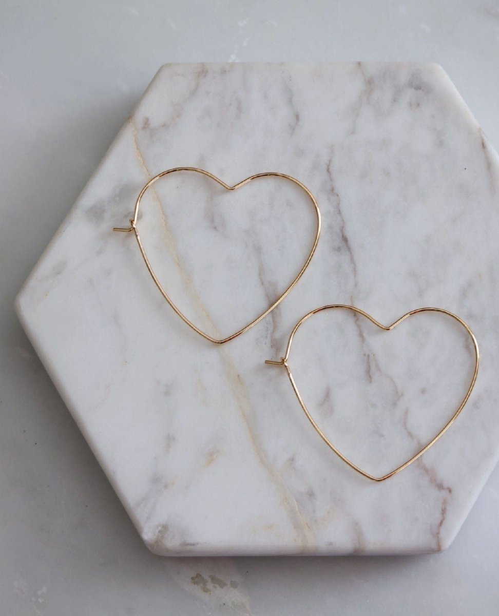 Gold Heart Hoop Wire Earrings - PINK ARROWS