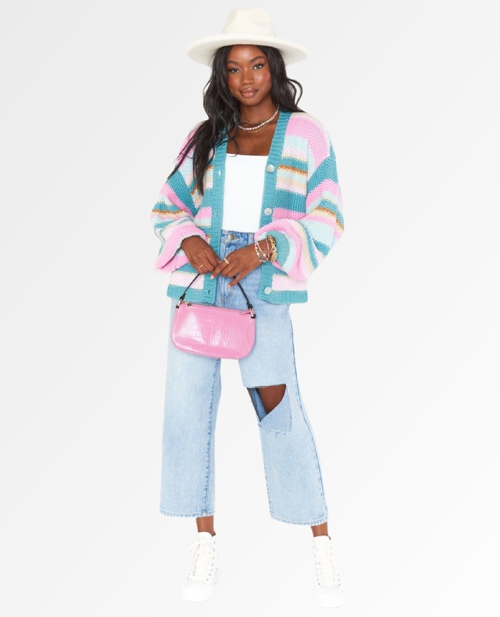 Good Karma Long Cardi Sherbert Stripe Knit - clearpathherbicide