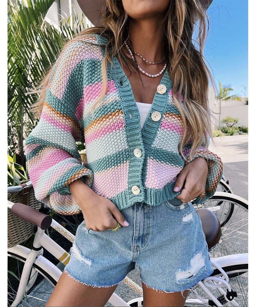 Good Karma Long Cardi Sherbert Stripe Knit - clearpathherbicide