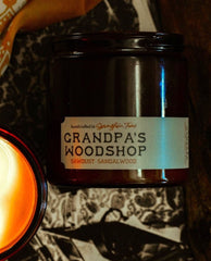 Grandpa's Woodshop - Sawdust & Sandalwood Candle - White - PINK ARROWS