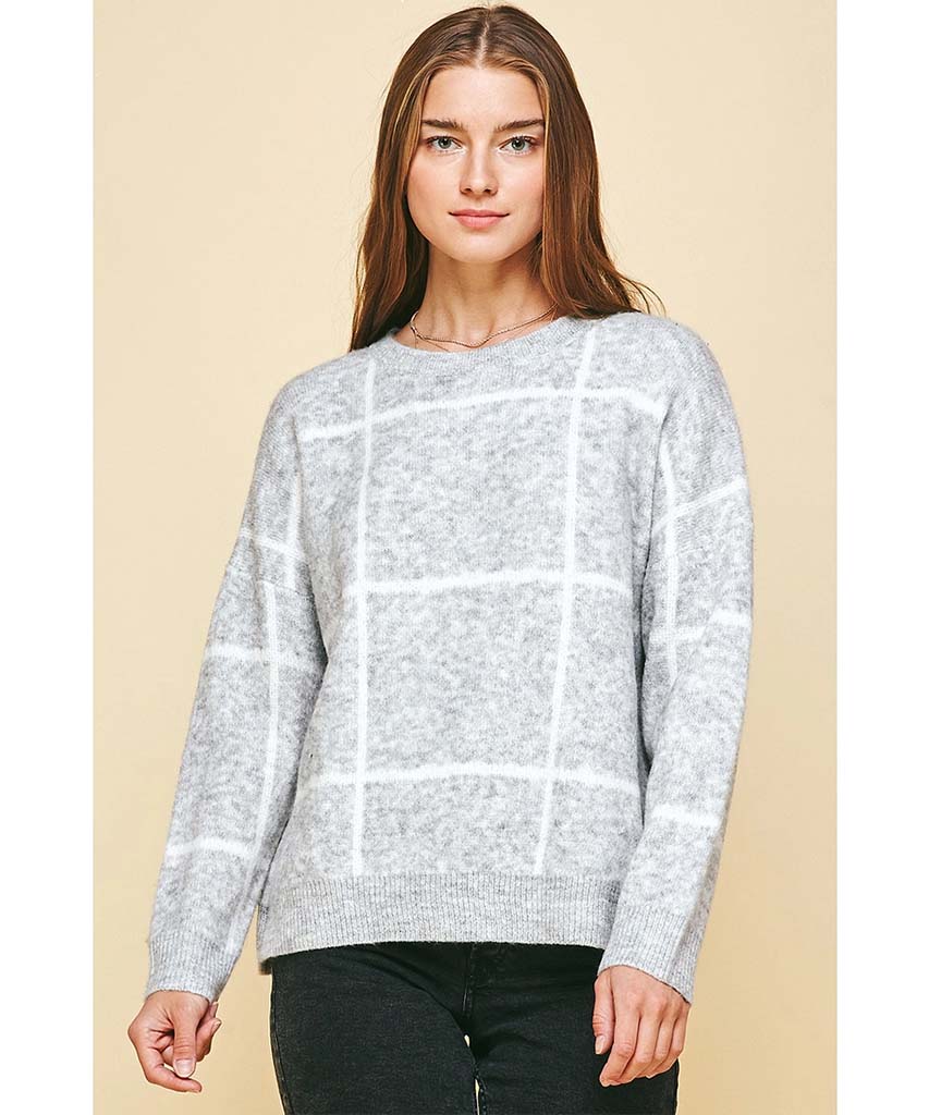 Grey Check Crew Sweater - clearpathherbicide