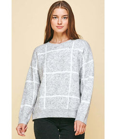 Grey Check Crew Sweater - miamidrugpossession