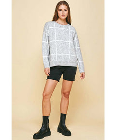 Grey Check Crew Sweater - miamidrugpossession