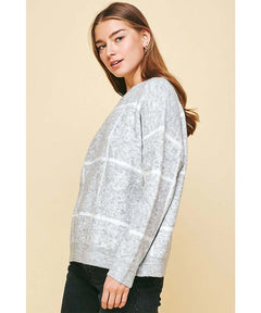 Grey Check Crew Sweater - miamidrugpossession