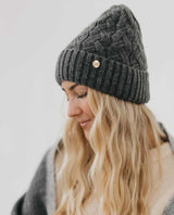 Grey Satin Lined Cashmere Beanie - PINK ARROWS