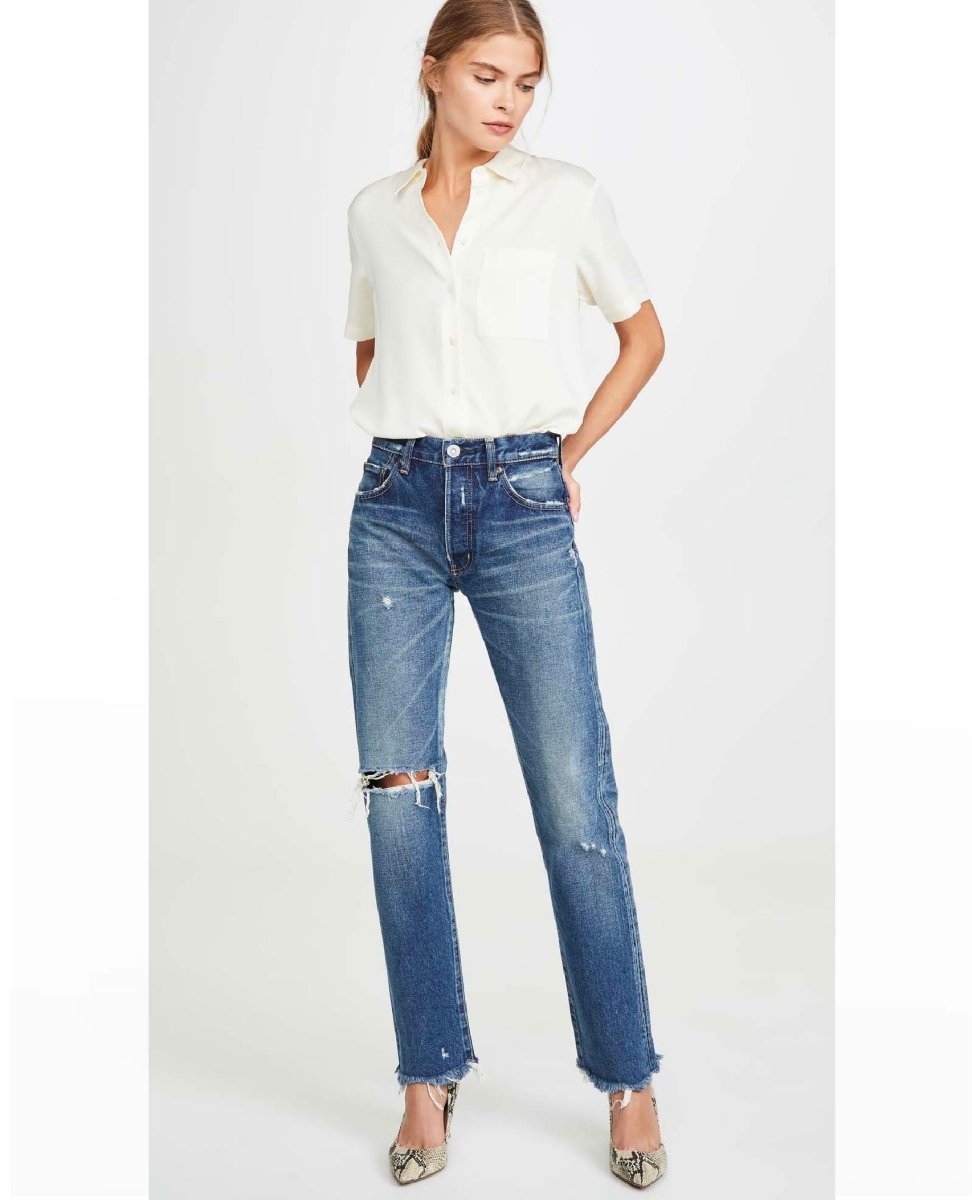 Guilford High Rise Distressed Wide Straight Jeans - miamidrugpossession