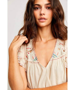 Hailey Embroidered Top Natural Combo - miamidrugpossession