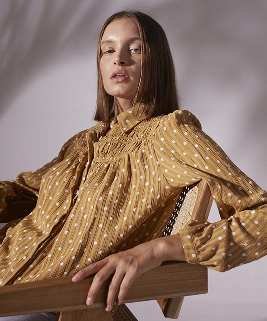 Hallie Blouse Golden Polka Dot - miamidrugpossession