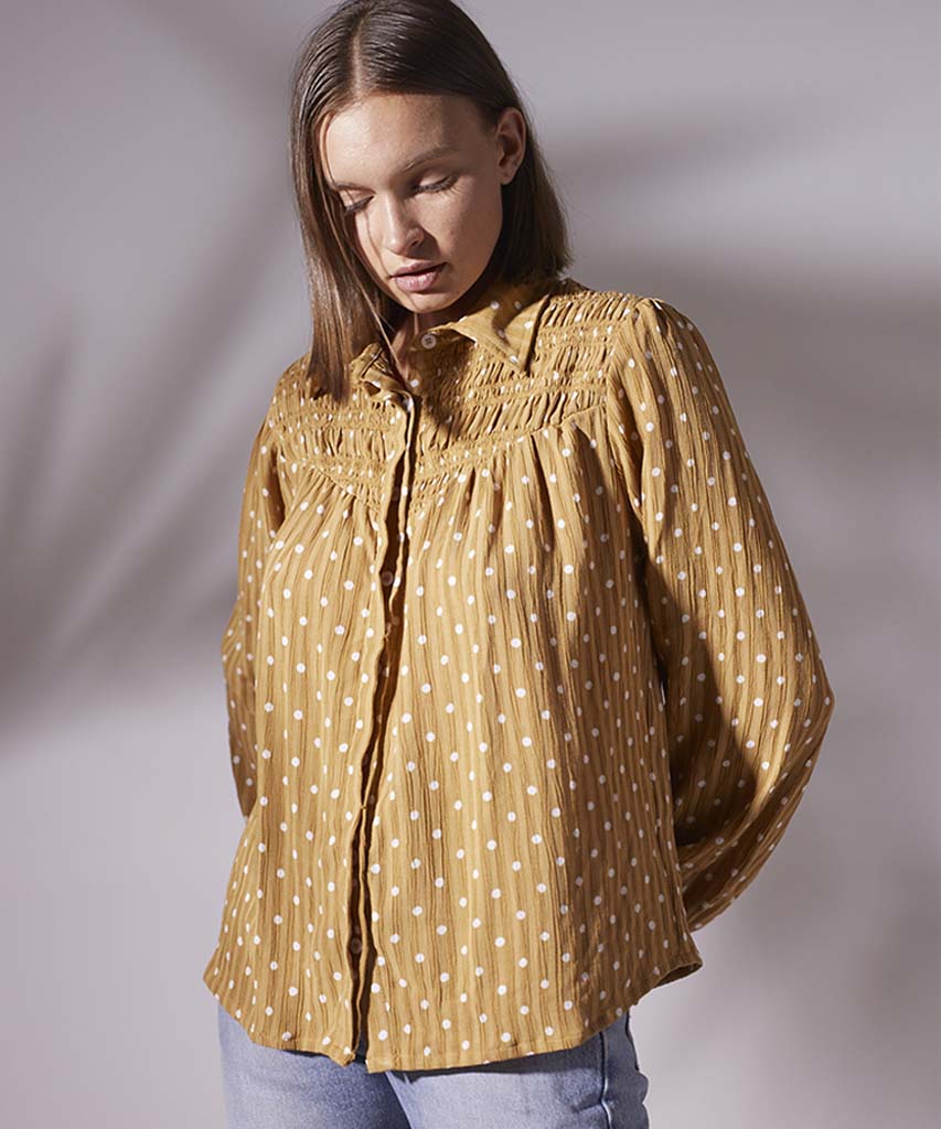 Hallie Blouse Golden Polka Dot - miamidrugpossession